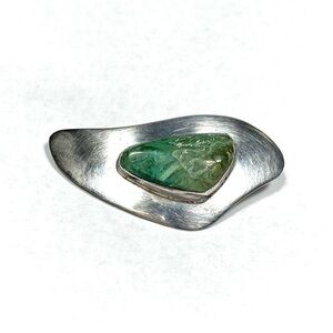 925 Israel Brooch Pendant Sterling Silver Artisan Vintage Green Stone 5.63g